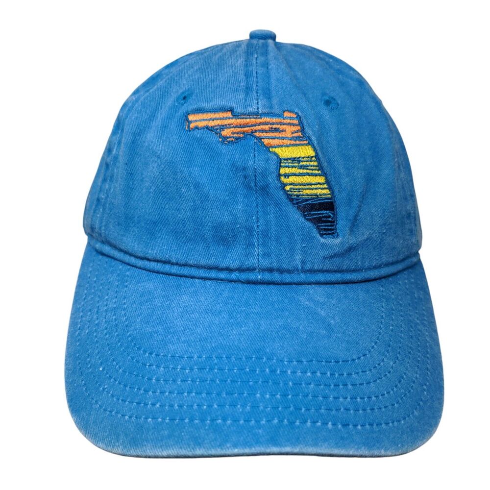Florida State Map Strapback Hat Blue OSFA Adjustable Embroidered Kaufman Cotton